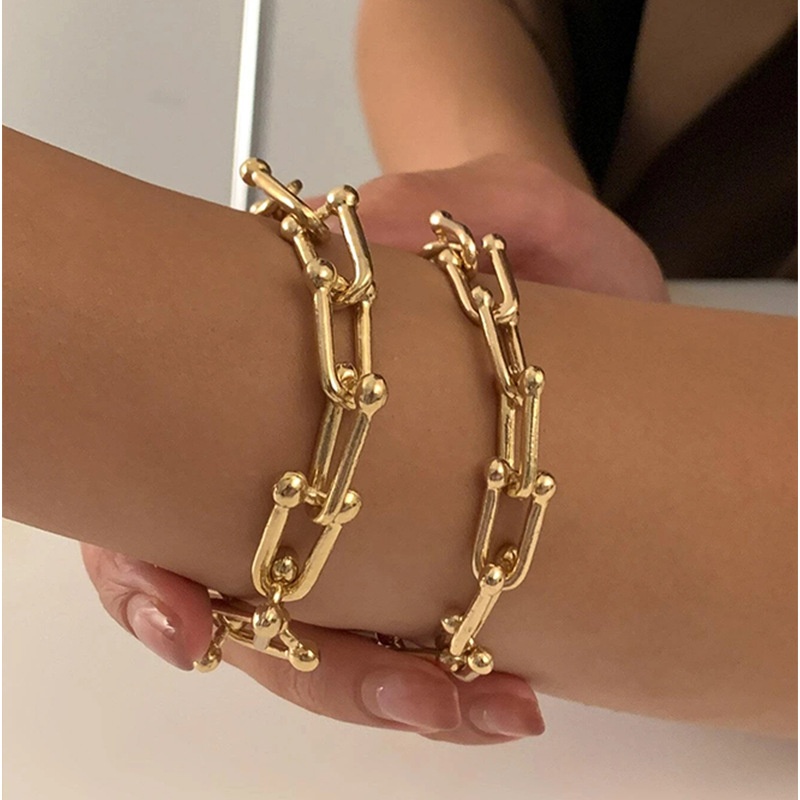 Fashion Simple Personalized Geometric U-shaped Buckle Double-layer Bracelet,Accessory