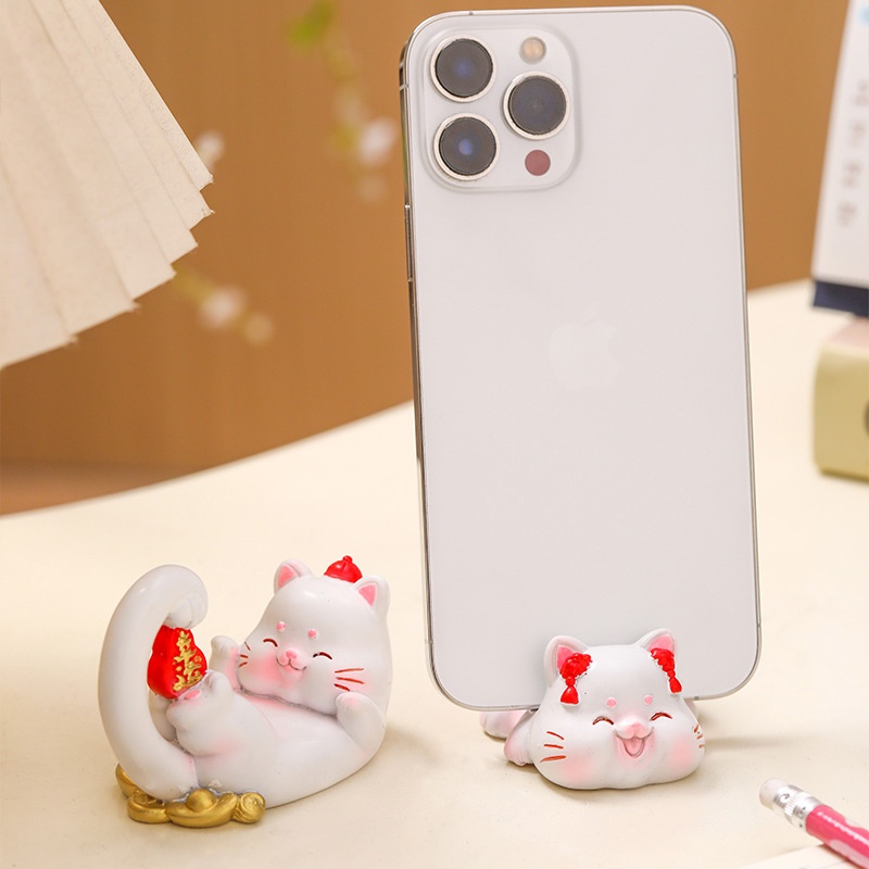 Creative Lucky Cat National Resin Crafts Lazy Phone Stand Flat Support Desktop Ornaments Student Gift