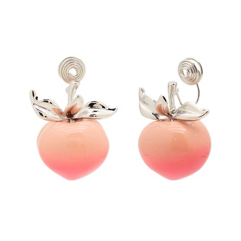 Light Luxury Sweet Peach Earrings Fashion Exquisite Niche Design Ear-less Mosquito Incense Plate Ear Clip