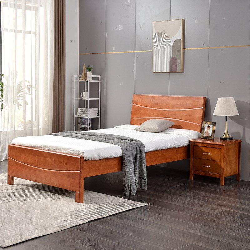 Modern Simple Oak Solid Wood Bed Apartment Bed1.2 Meters1.5 Meters School Unit Lounge Single Bed