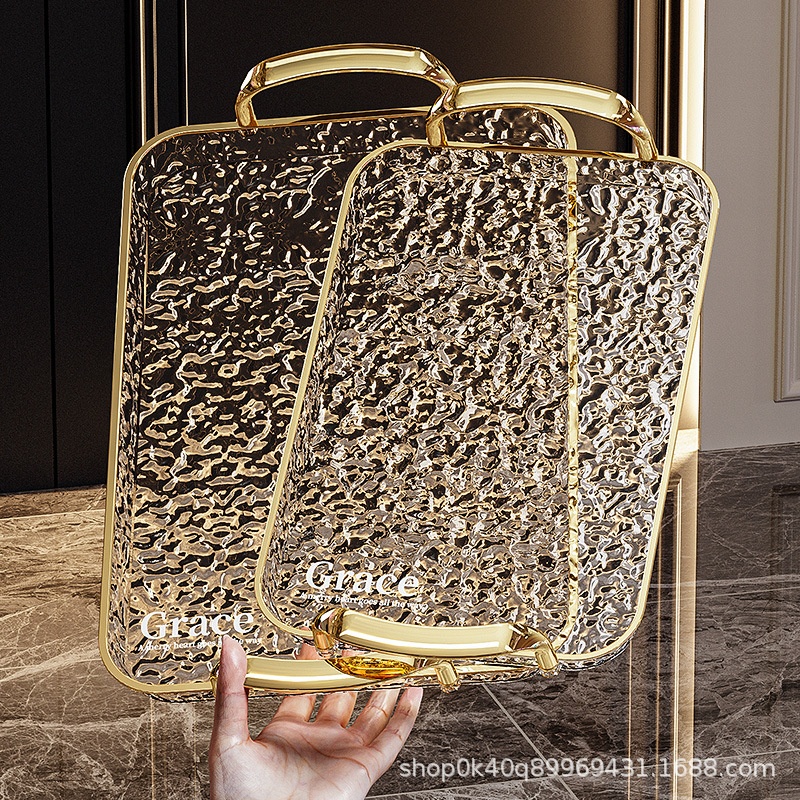 High-end Light Luxury Plastic PET Tray With Handle For Party Household Restaurant High-end Tray Drop-resistant Water Cup Storage Tray