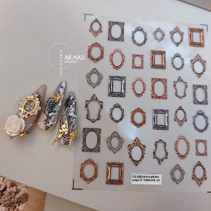 TENSORTechnology5 DThin And Tough Nail Stickers Pro Thin And Transparent Frosted Relief Nail Stickers Retro Oil Painting TS566