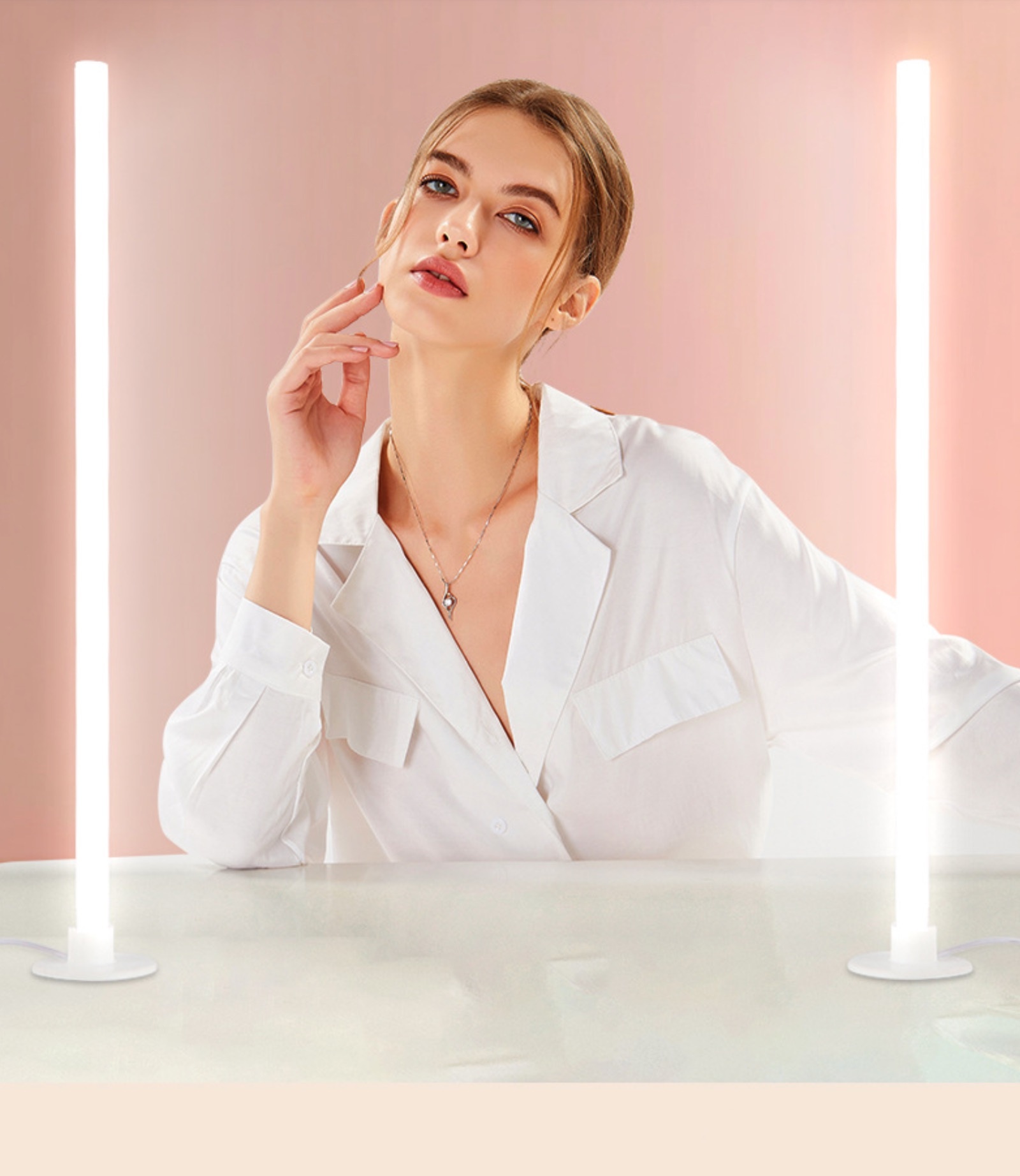 Light Chin Neck Pattern Light Makeup Mirror Headlight Anchor Special Double Row Light Beauty Brightening Makeup Light