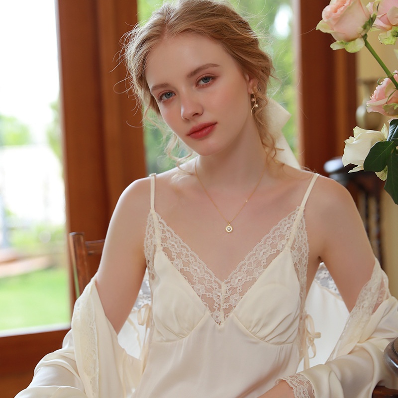 Sexy Nightdress For Women Spring And Autumn Suspenders Two-piece Suit Home Clothes Solid Color High-grade Pure Desire Style Autumn Ice Silk Pajamas