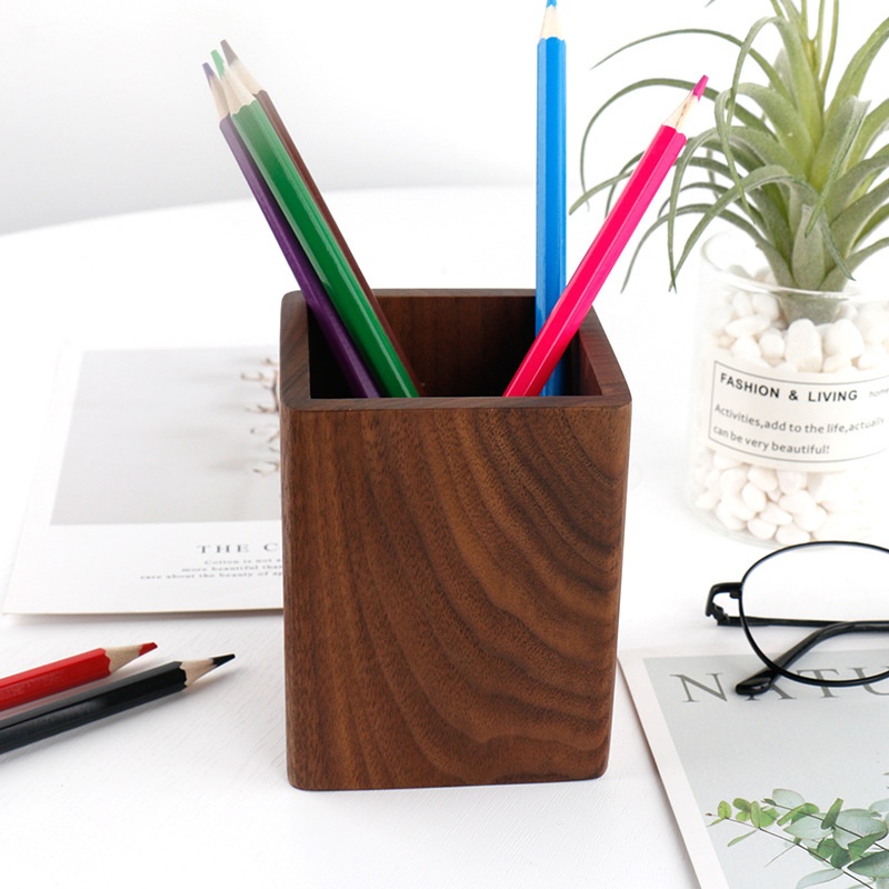 Creative Multifunctional Retro Style Wooden Pen Holder Office Supplies Storage Solid Wood Pen Holder With