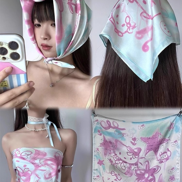 Hot Girl Kitty Cat Hand-painted Graffiti Y2k Dopamine Cute Chest Wrap Headscarf