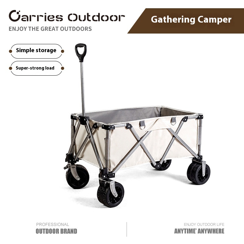 Outdoor Exquisite Camping High-end Camp Cart Four-fold Handcart Portable Trolley Picnic Table Cart