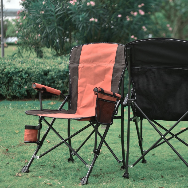 Outdoor Folding Chair Portable Armrest Backrest With Cup Holder Side Pocket Horseshoe Chair Large Camping Director Chair