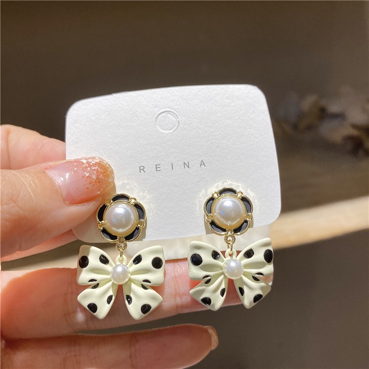 S925 Needle Autumn And Winter Pearl Earrings Earrings Korean Polka Dot Bow Earrings Earrings Earrings - 2
