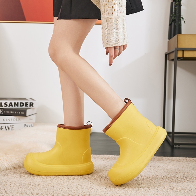 EVABig Head Rain Boots For Women,Thick Sole,Wear-resistant,All-match,Non-slip Water Shoes,Medium And Low Tube,Lightweight Waterproof Shoes
