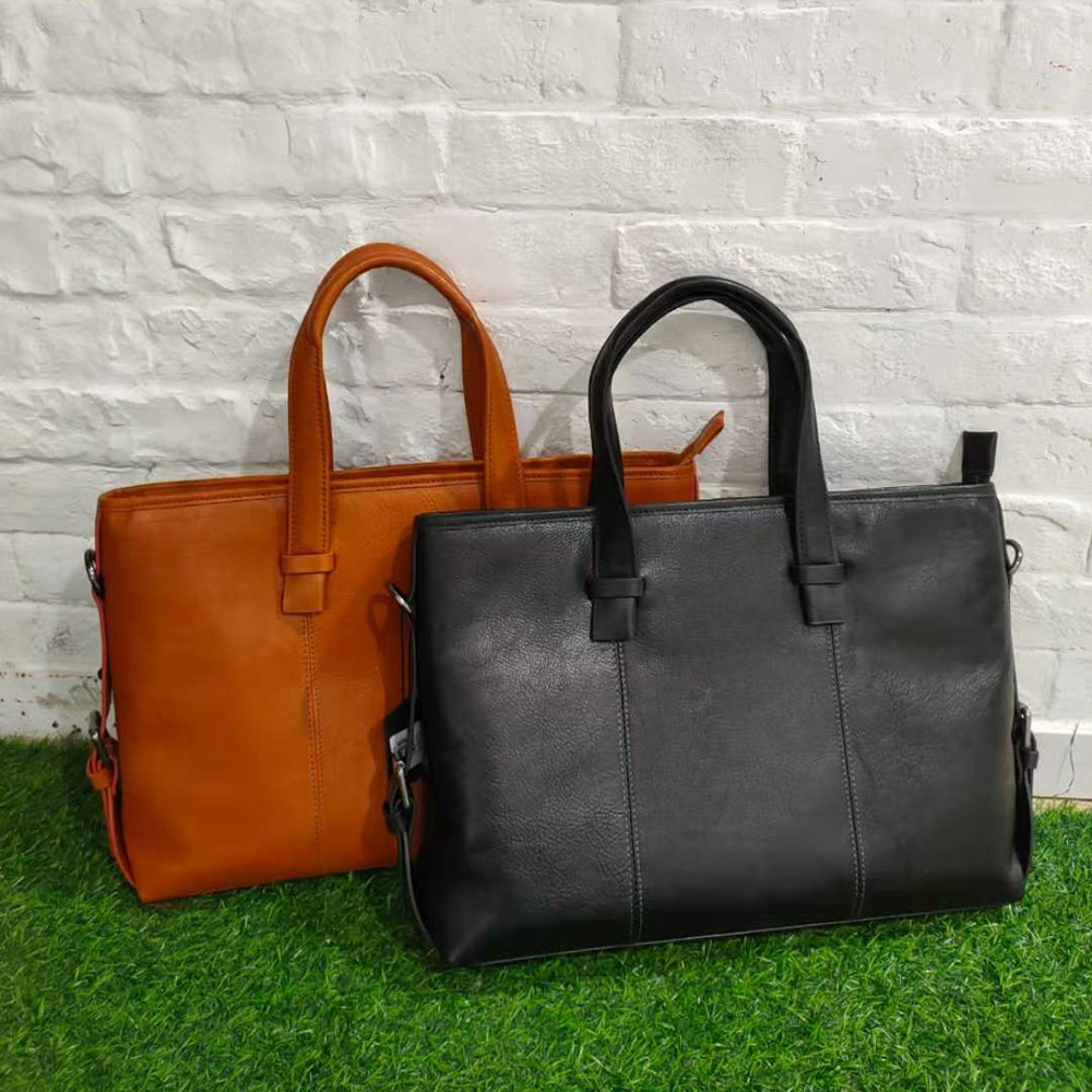 Casual Fashion Men's Portable Briefcase First Layer Cowhide Black Tree Paste Leather Large Capacity Shoulder Bag