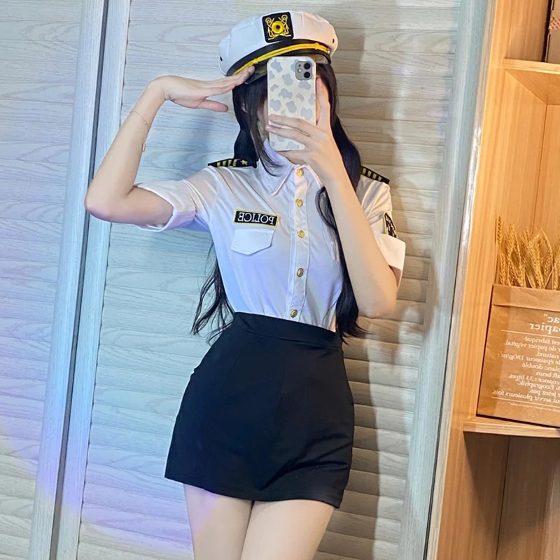Halloween Party Costume Cosplay Elastic Slim Stewardess Suit Secretary Outfit Policewoman Cosplay