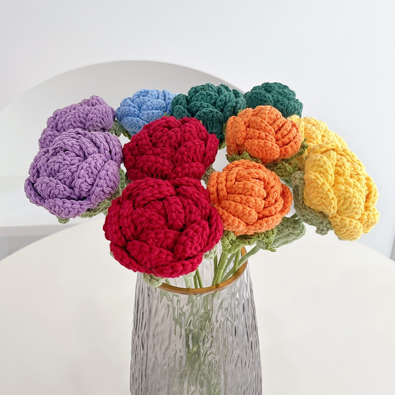 Valentine's Day Wool Hand-woven Bouquet Finished Eternal Flower Simulation Rose Crochet Flower Couple Gift