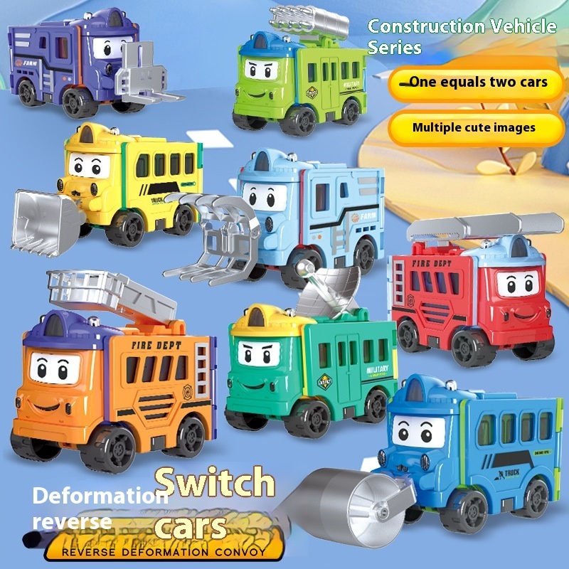 Cartoon Deformed Children's Toys Reverse Variable Vehicle Inertia Driving Interesting Double-sided Reverse Turning Engineering Vehicle Car Model