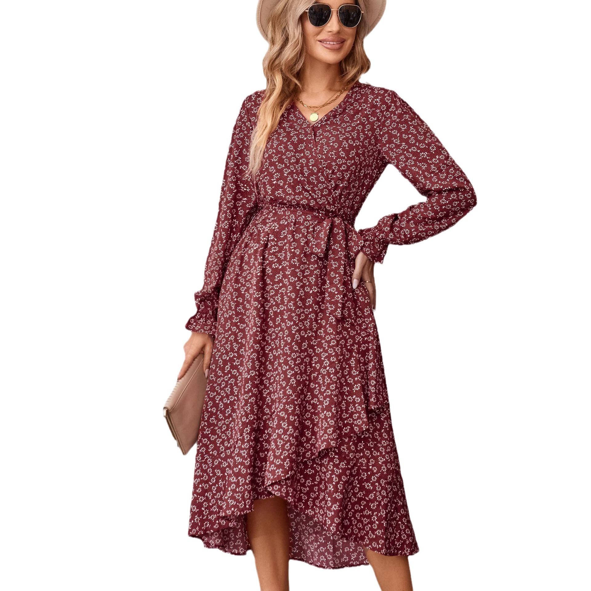 Independent Station Foreign Trade Printed Autumn And Winter Long-sleeved Dress For Women Commuter Temperament European And American Women's Clothing - 5