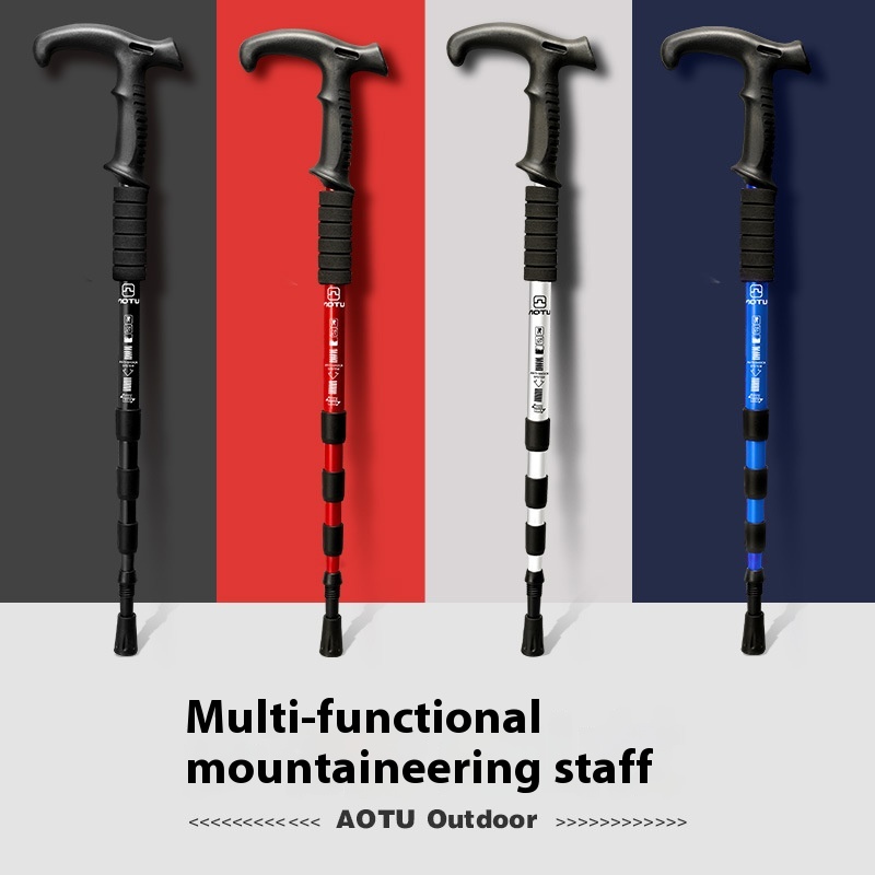 Concave And Convex Aluminum Alloy T-handle Trekking Pole Camping Curved Handle Crutch Outdoor Ski Pole AT7555