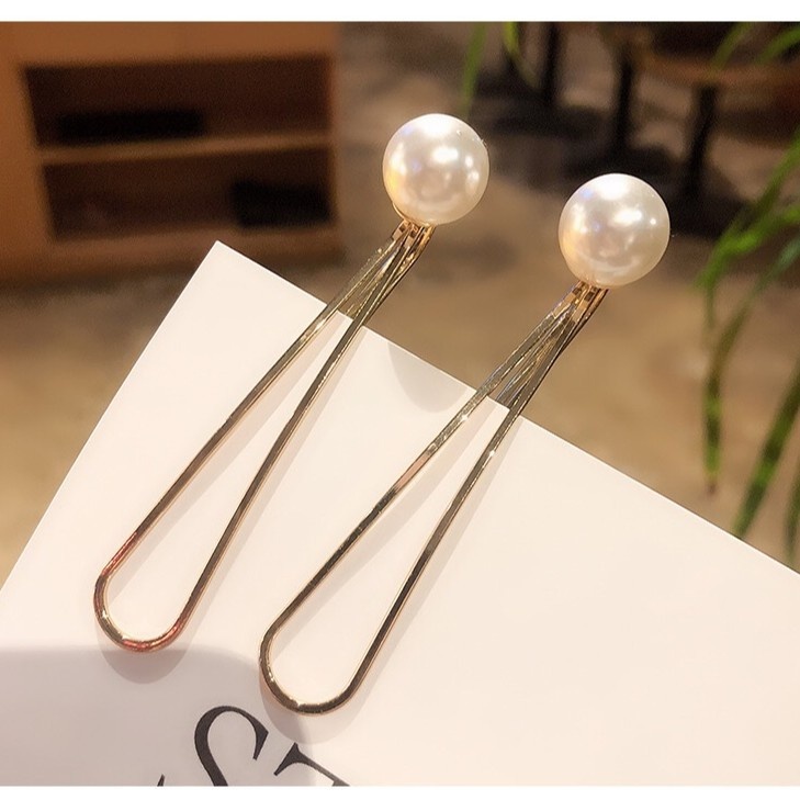Japanese And Korean-style All-match Metal Geometric Style One-character Clip Simple Pearl Hairpin Hair Accessories Women's Bb Clip Bangs Clip Side Clip