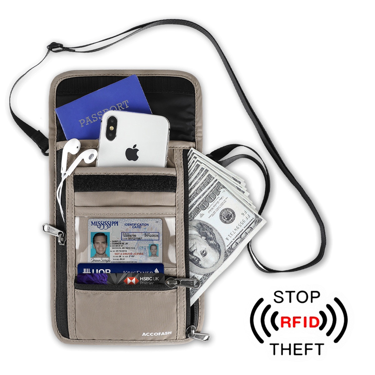 Document Holder Travel Neck Hanging Multi-functional Passport Holder Waterproof R F I D Passport Bag Passport Bag