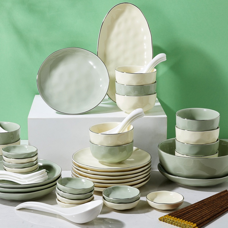 Japanese Style Ceramic Tableware Set Household Bowls And Plates Underglaze Color Bowls Simple Bowls And Plates Spoons Plates Dishes Chopsticks