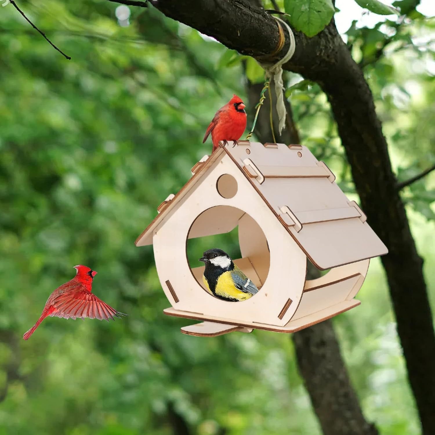 Hanging Round Outdoor Wooden Bird Feeder Birdhouse Garden Feeder Water Bird Cage Bird House DIY