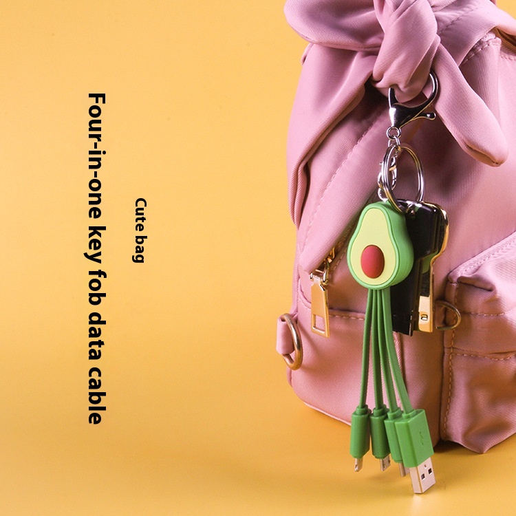 Small Fresh Cartoon Data Cable Avocado Mobile Phone Data Cable Girls Cute One To Three Fruit Fast Charging Cable