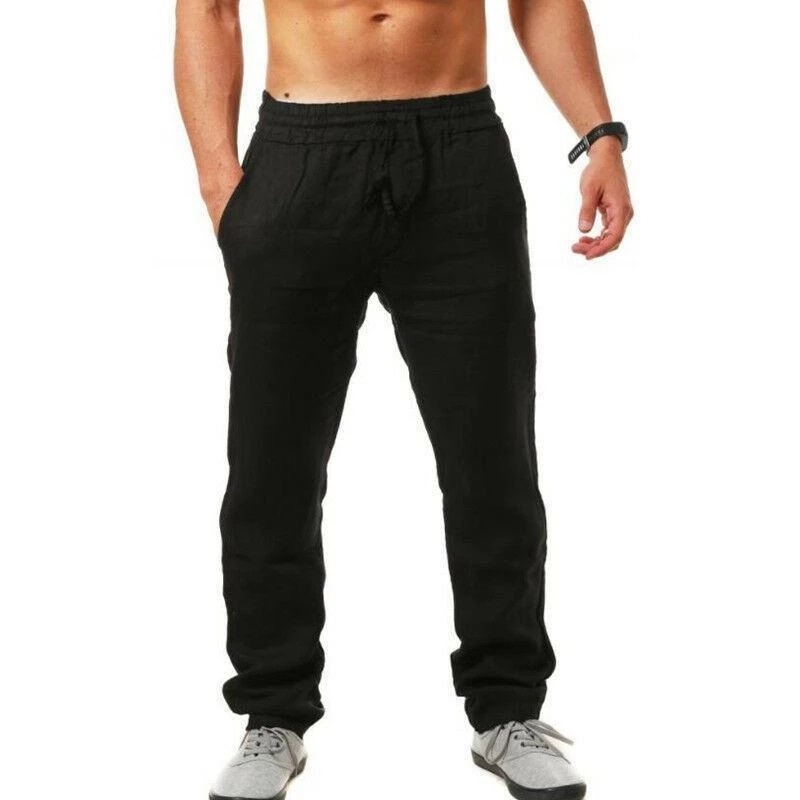 Men's Hip-hop Breathable Cotton And Linen Sports Trousersy Fashion Solid Color Simple Thin Casual Trousers