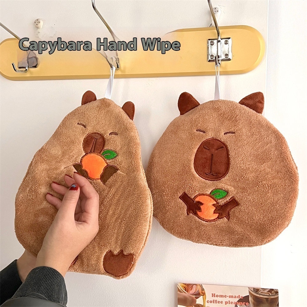 Cute Capybara Hand Towel Fun Coral Fleece Absorbent Quick-drying Hanging Kitchen Household Children's Face Wash Small Square Towel