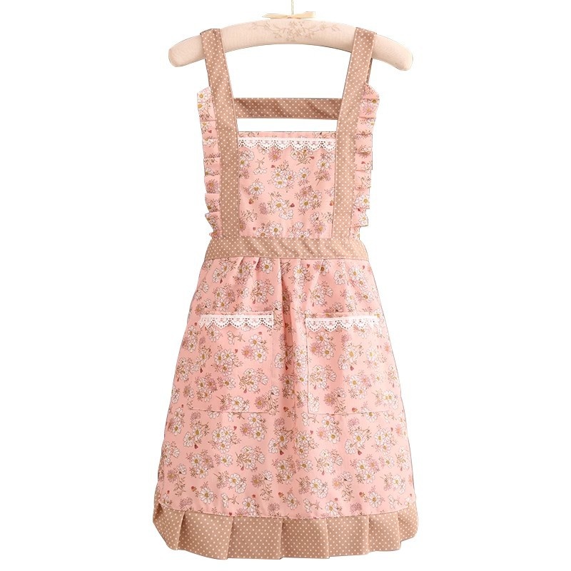 Cotton Floral Princess Apron Women's High-end Sense Household Waterproof Oil-proof Bib Cute Hand Wipe Skirt
