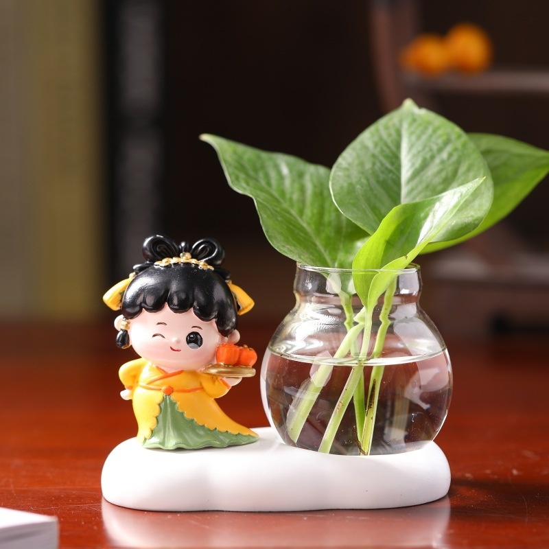 Creative Tang Dynasty Ladies Cartoon Doll Hydroponic Ornaments Cute Home Living Room Office Desktop Small Ornaments Decorations