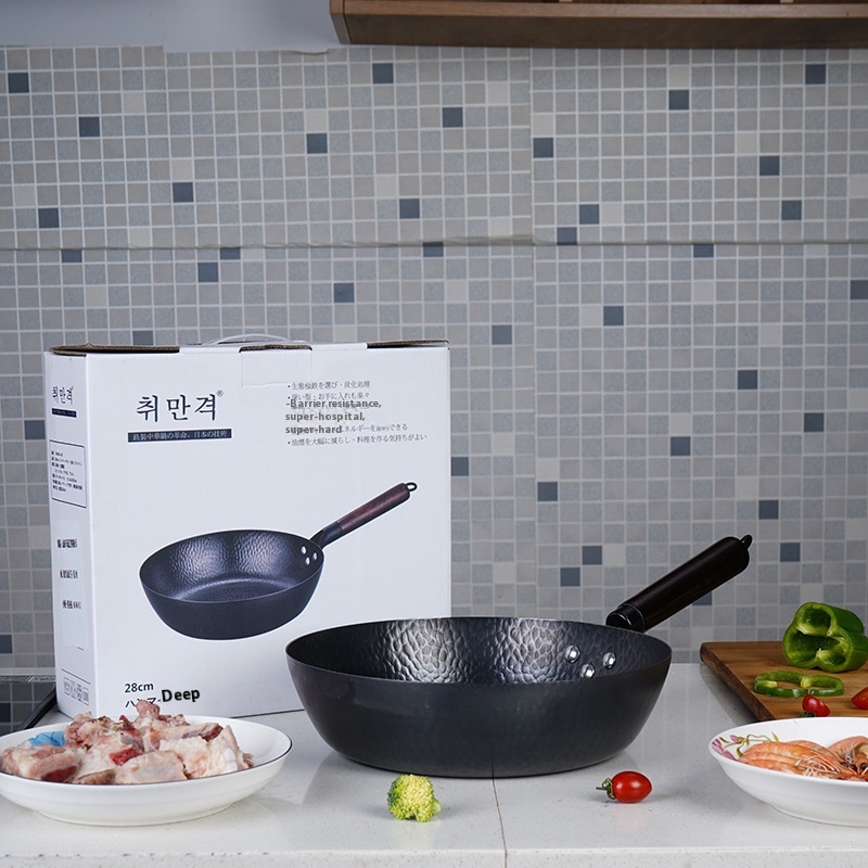 28cm Forged Frying Pan, Japanese Extremely Iron Pan, Hammered Iron Pan, Internet Celebrity Flat-bottomed Steak Frying Pan, Frying Pan