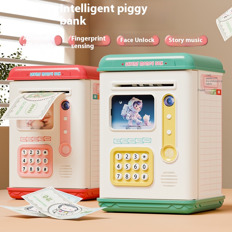 Children's Piggy Bank With Large Capacity,Password Fingerprint Unlocking,ATMPassword Safe,Can Enter And Exit The Money Box