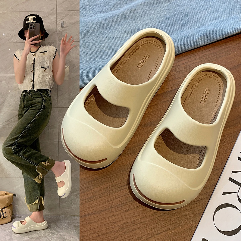 Two-color Simple And Versatile Household Indoor Thick-soled Non-slip Closed-toe Sandals For Women Summer Stepping On Shit-feeling Beach Slippers