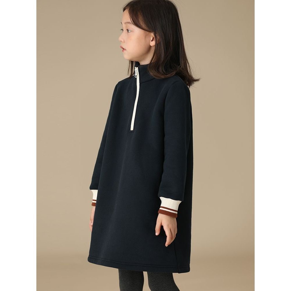 Children's Clothing Autumn And Winter Arrivals Girls Zipper Stand Collar Plus Velvet Thick Warm Sports Loose Sweater Dress Simple
