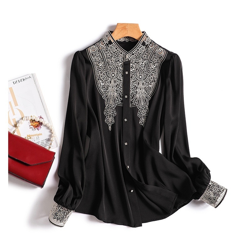 Openwork Embroidered Silk Shirt