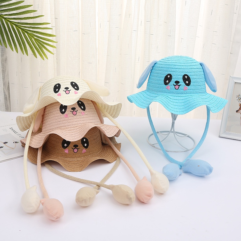 Spring Sun Hat Cartoon Anime Straw Hat Vibrato Moving Ears Children's Hat Airbag Hat