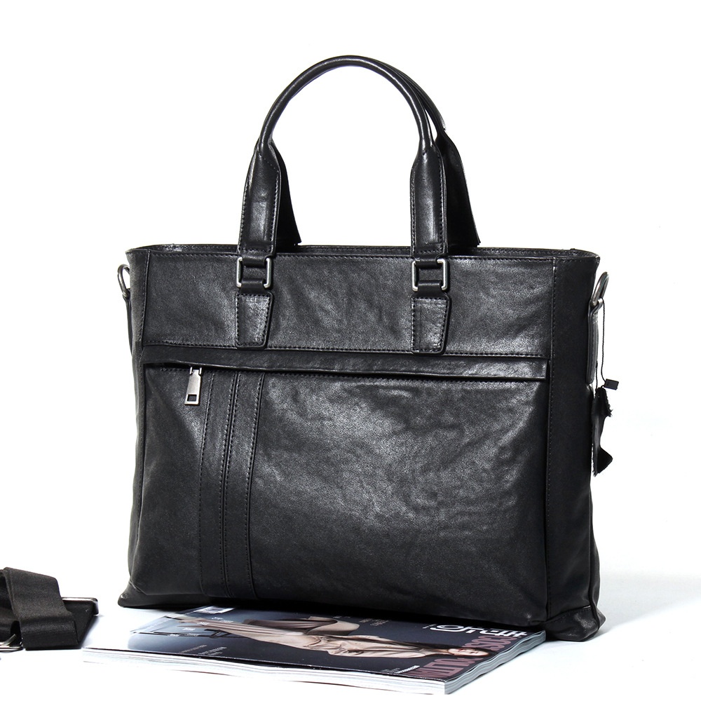 Vegetable Tanned Leather Genuine Leather Men's Bag First Layer Cowhide Business Casual Bag Horizontal Computer Bag Men's Handbag