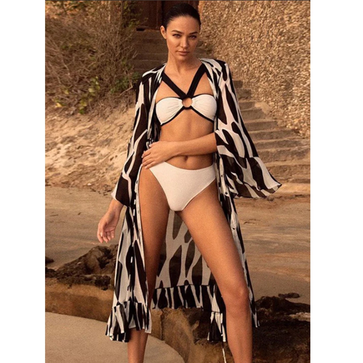 European And American Split Three-piece Bikini Swimsuit Women's Tight Slim Swimsuit Suit Chiffon Big Blouse