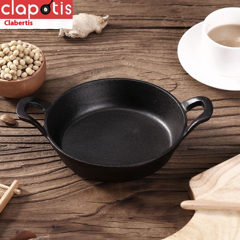 Cast Iron Flat-bottomed Frying Pan Pure Iron Uncoated Pan Steak Pan Fried Egg Fried Barbecue Pan Mini Commercial16.18cm