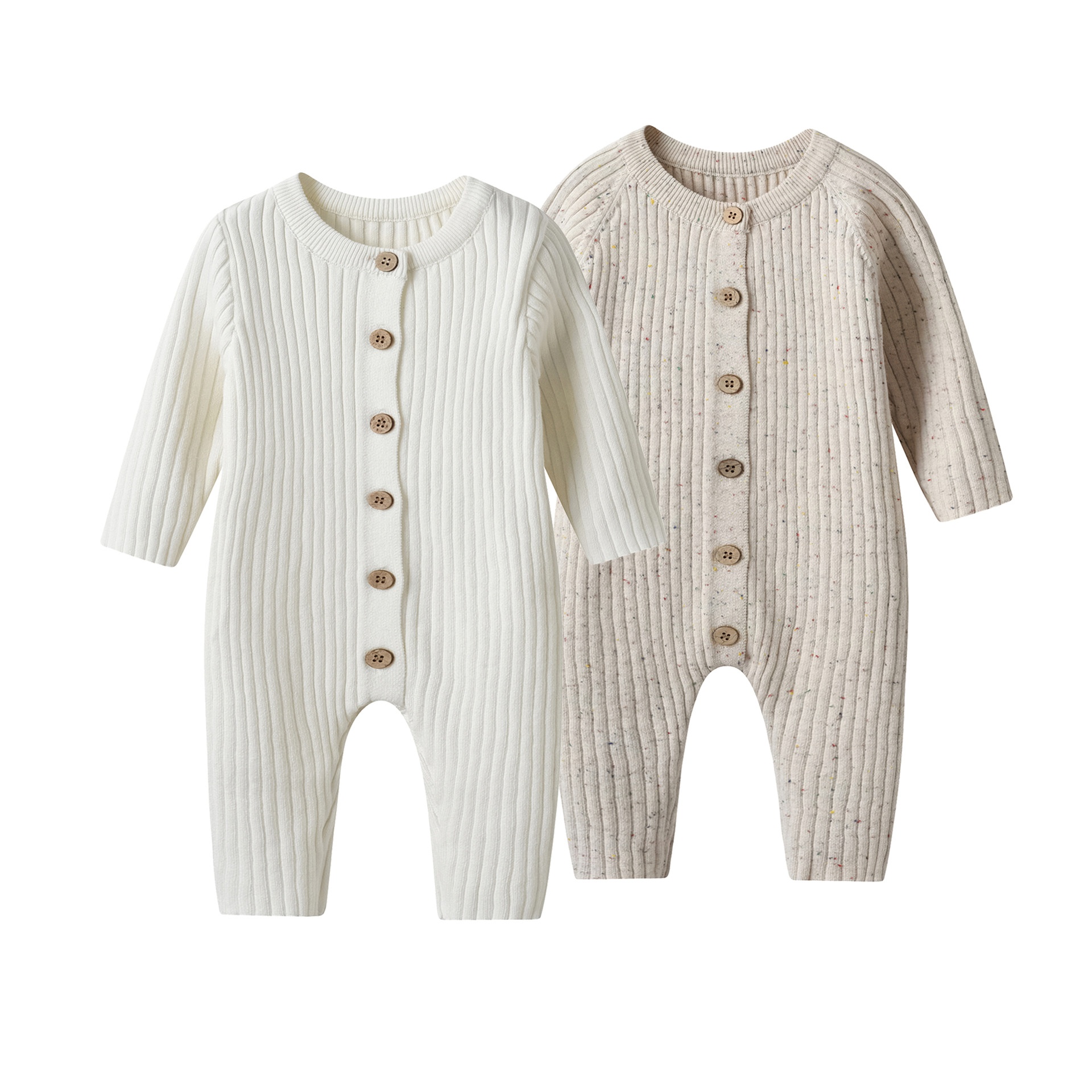 Korean-style -style Baby Jumpsuit Autumn And Winter Solid Color Pit-strip Knitted Climbing Suit For Boys And Girls Baby Sweater