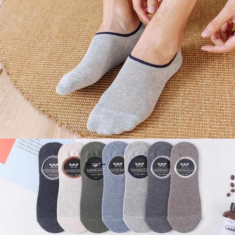 Men's Spring And Summer Retro Mesh Boat Socks Cotton All-match Solid Color Invisible Socks Silicone Non-slip Men's Socks