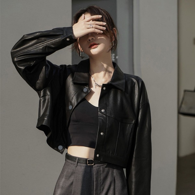 Fashion Motorcycle Leather Jacket Women's Short Spring And Autumn Korean Loose Retro All-match Western Style Leather Jacket