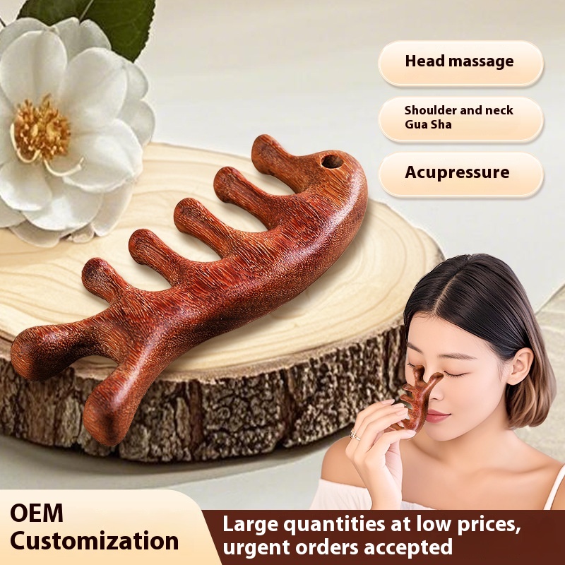 Massage Comb Meridian Comb Golden Sandalwood Small Dolphin Head Eye Four-In-One Multi-Functional Meridian Massage Comb