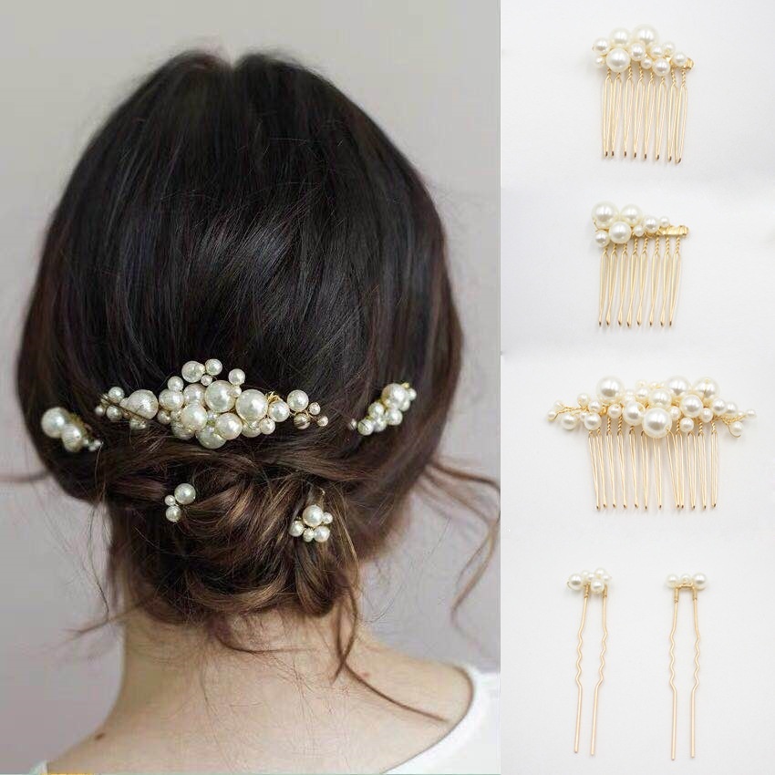 MY007 Pearl Hair Comb Headdress Set Bride Wedding Dress Photo Studio Modeling Photo Headdress