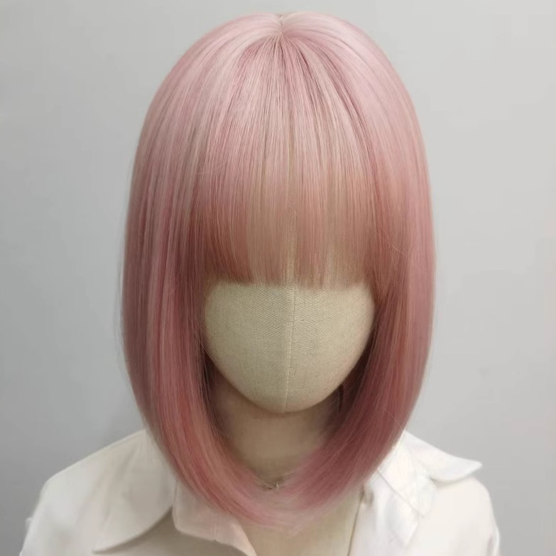 Lina Wig Women's Pink Short Curly Hair Simulation Natural European And American Style Student Hair Age-reducing Short Hair Full Head Cover