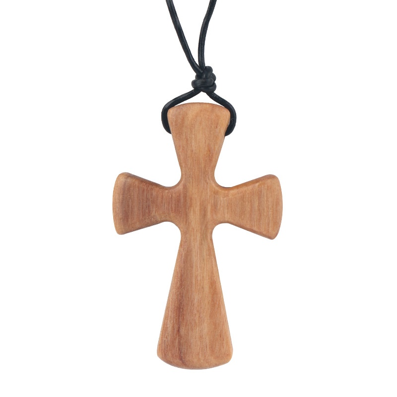 Hand-carved Tapered Wooden Cross Necklace OWood Cross Pendant Gift