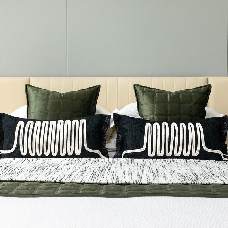 Simple High-end Hotel Bed End Towel Pillow Carpet Pattern Blanket Model Room Bed Flag Green Quilted Cotton Plaid Large Pillow