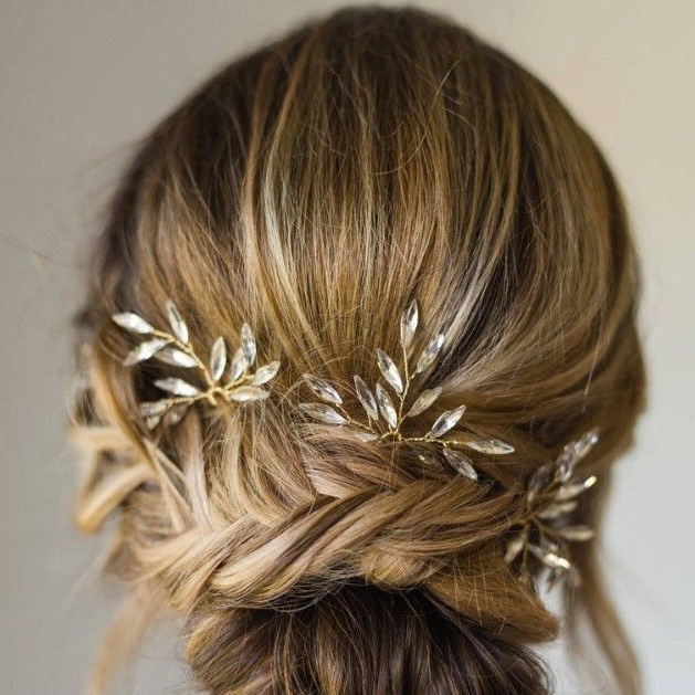 HP027 Bridal Headdress Exquisite Rhinestone Hair Fork Korean Sweet Simple Bridal Hair Accessories Photo Studio Photography