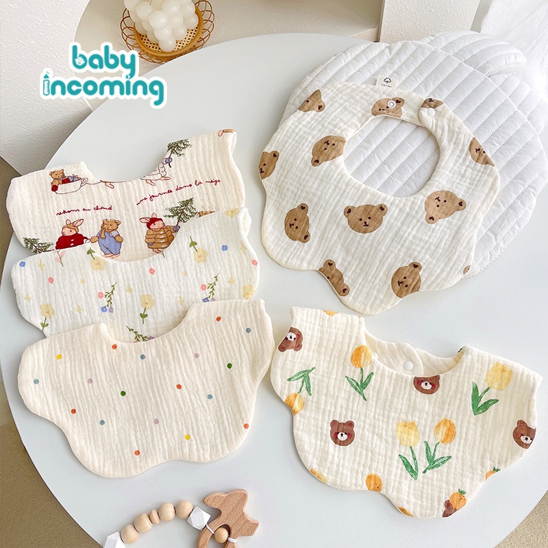 Six-layer Gauze Baby Bib Summer Petal Bib Cartoonborn360 Degree Rotatable Baby Bib