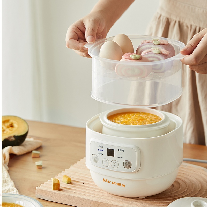 Bear Electric Stew Pot Porridge Pot Water-proof Stew Pot White Porcelain Baby BBPot Bird's Nest DDZ-A08 T8 Stew Pot With Steamer