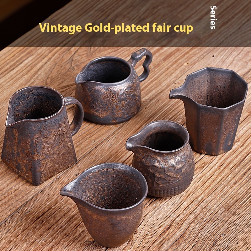 Gilded Hand-made Ceramic Fairness Cup Kung Fu Tea Set Tea Cup Tea Sea Hand-grabbed Public Cup Tea Water Divider Tea Strainer